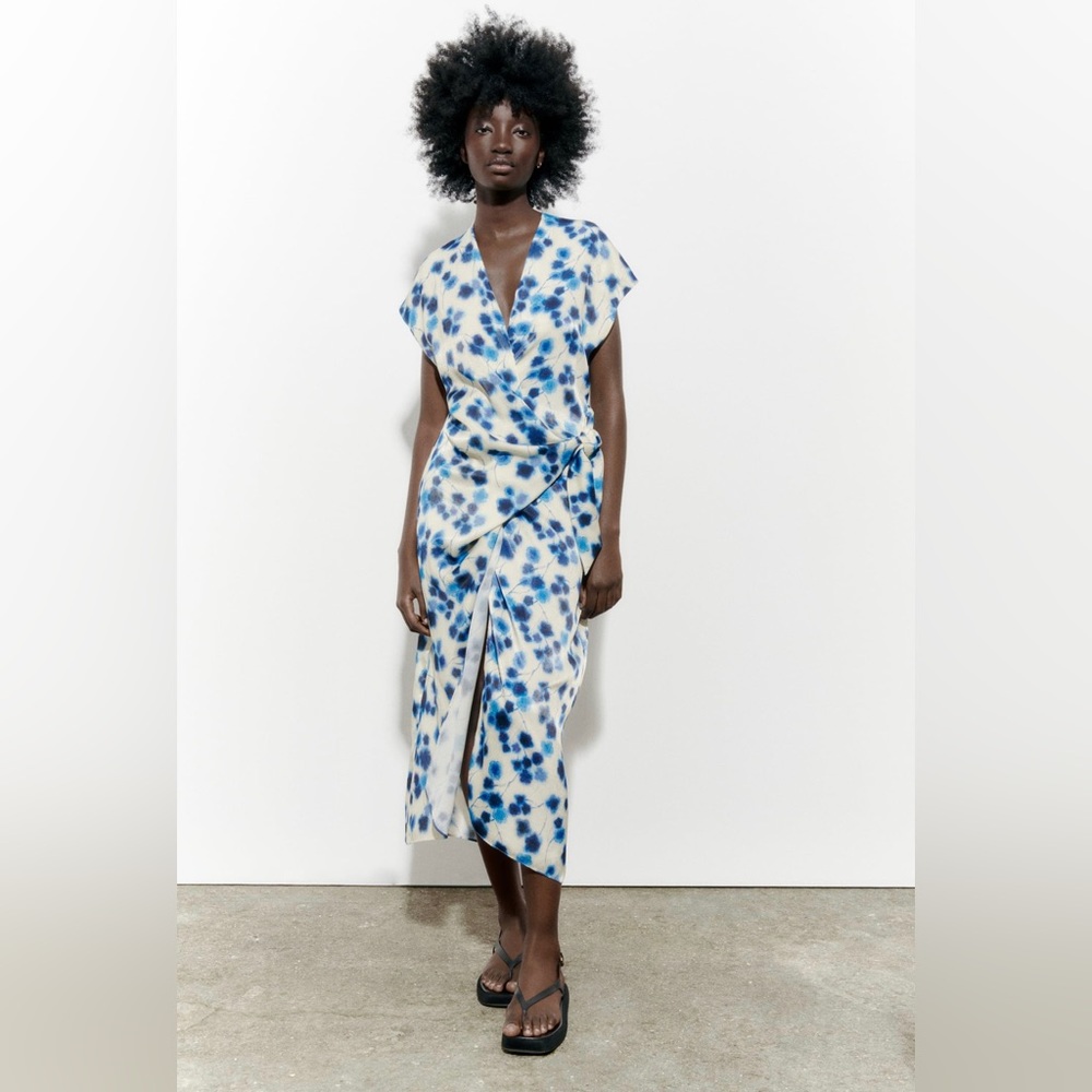 BNWT ZARA PRINTED WRAP DRESS SZ XS